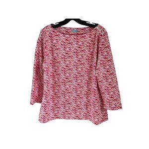 J. McLaughlin Red Tunic Top Boat-neck Red White 3/4 Sleeves Preppy Summer Med